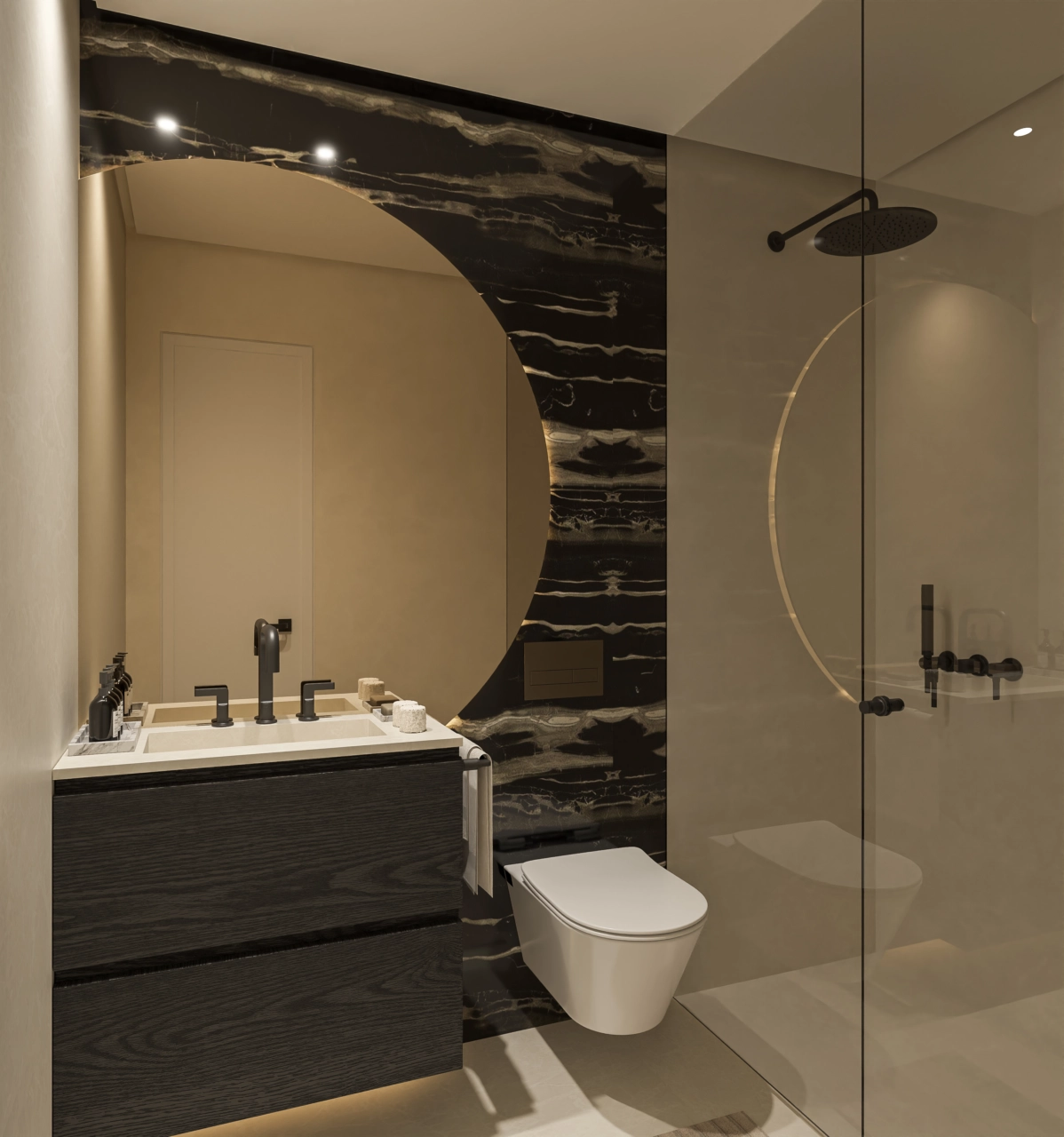 A sophisticated bathroom featuring stylish design and high-quality materials.
