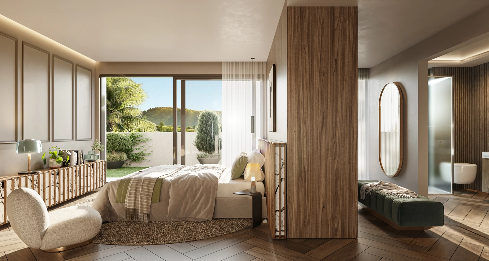 Bright and spacious living areas are designed with elegant details and large windows framing the stunning sea views.