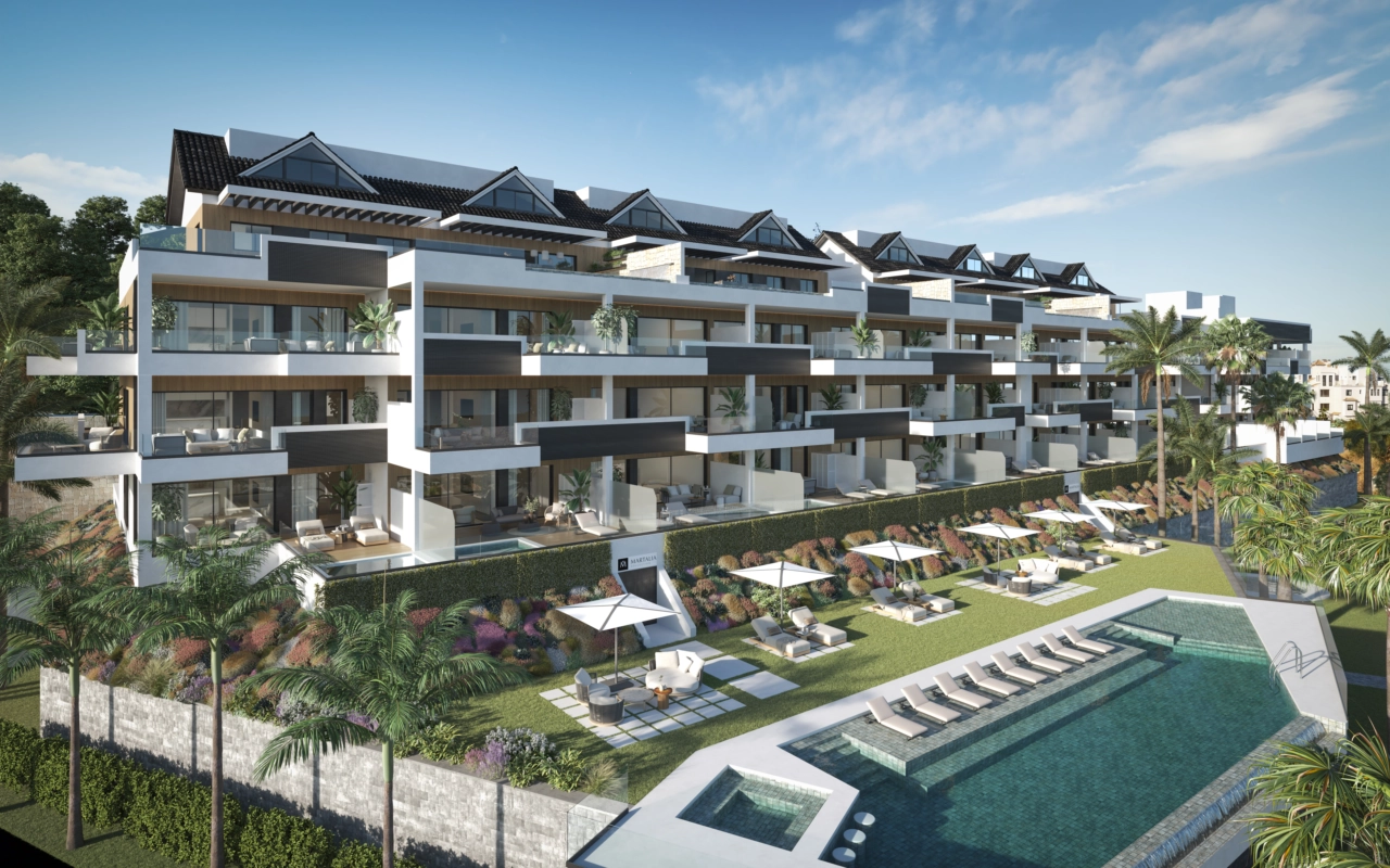 Relax by the beautiful communal swimming pool, surrounded by lush, landscaped gardens.