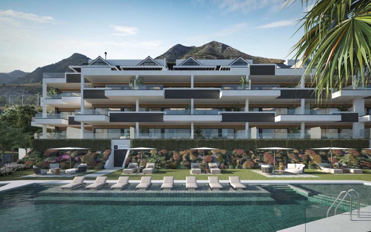 The development's stunning architecture, set against the backdrop of the Andalusian mountains.