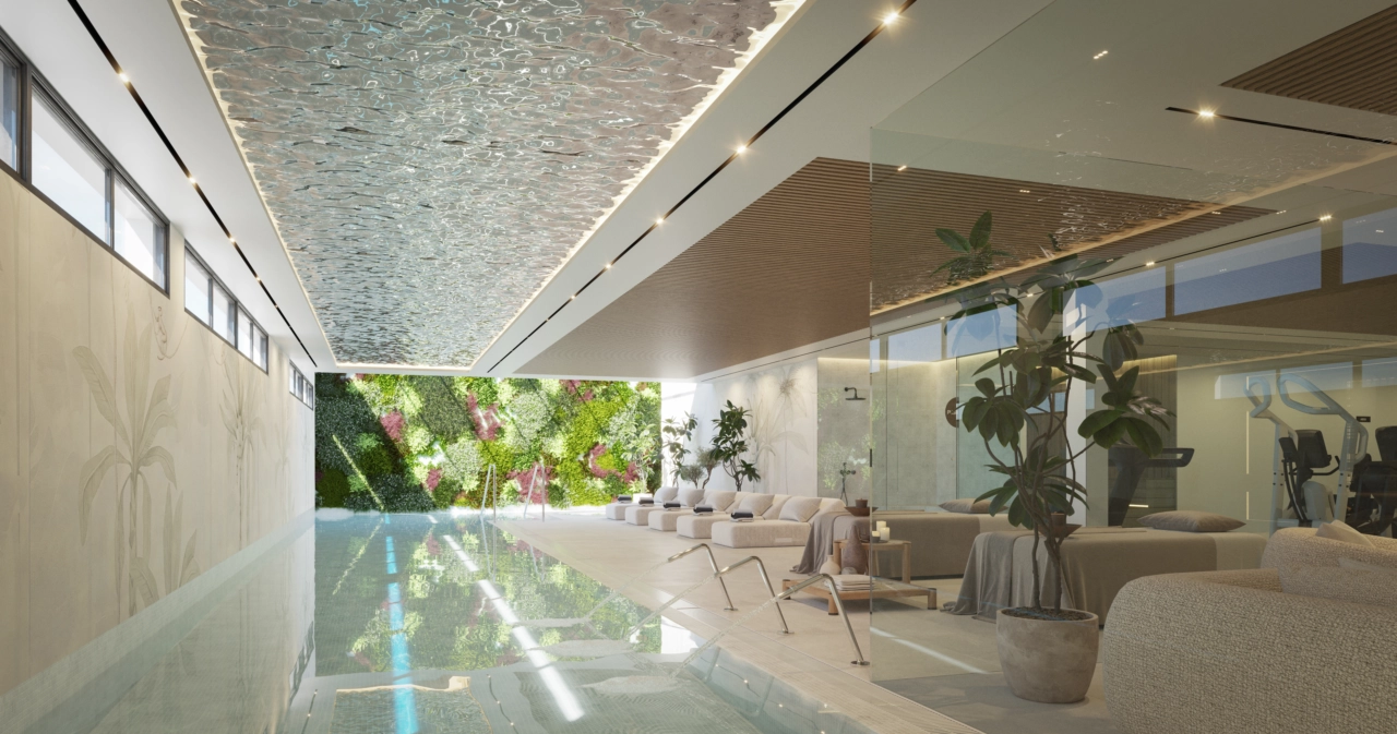 The exclusive residents' spa includes a heated indoor swimming pool for year-round enjoyment.