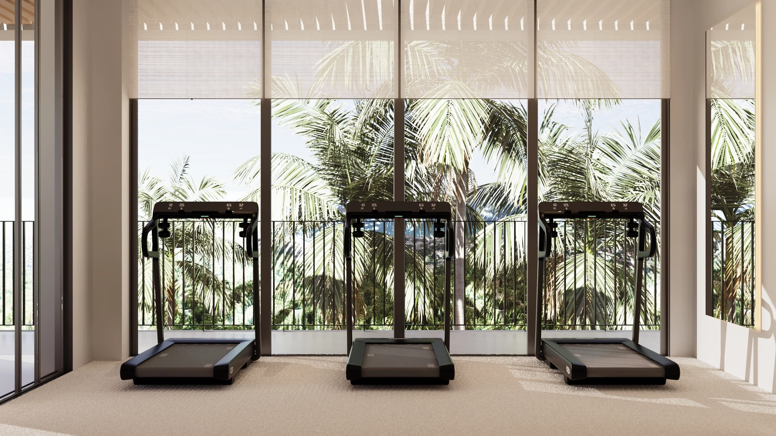 Stay active in the fully equipped gym with inspiring natural views.