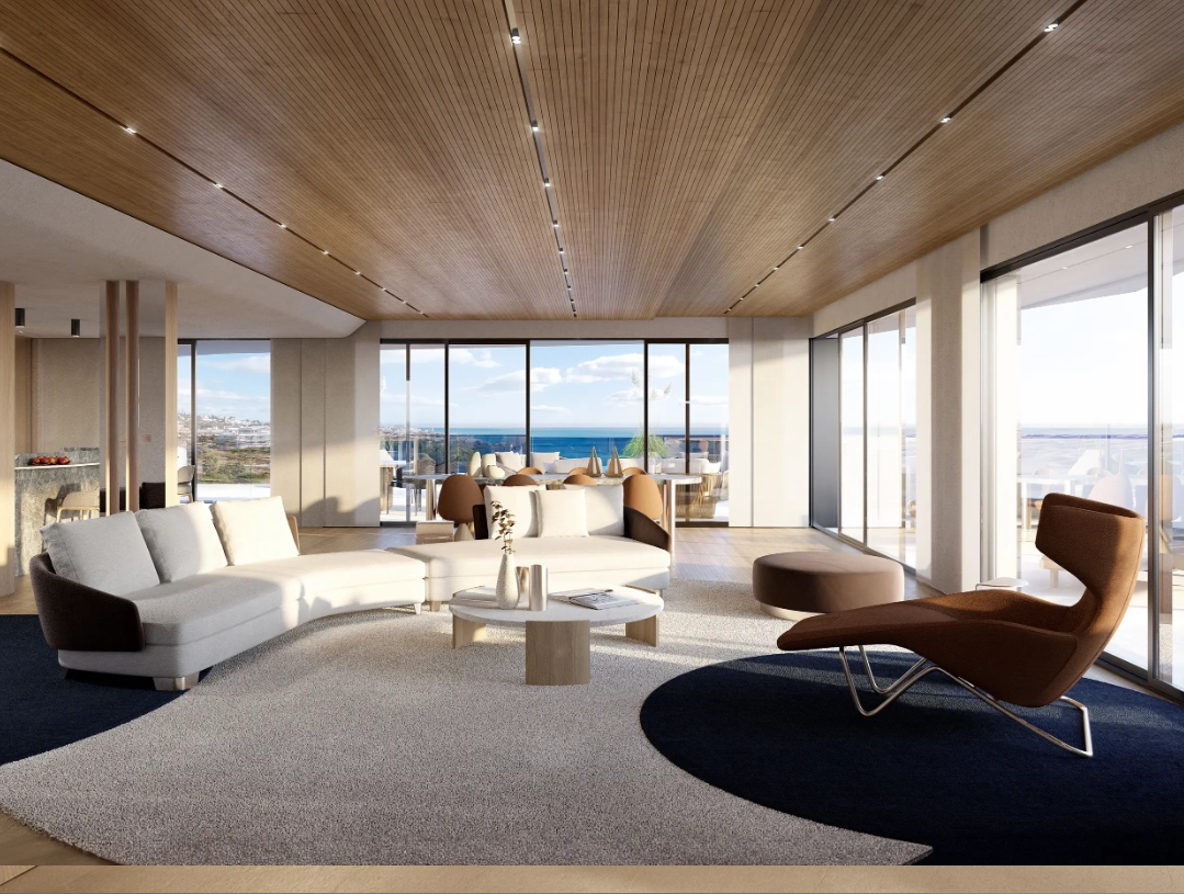 Sunlit living spaces with floor-to-ceiling windows connect you with the beautiful Mediterranean outdoors.