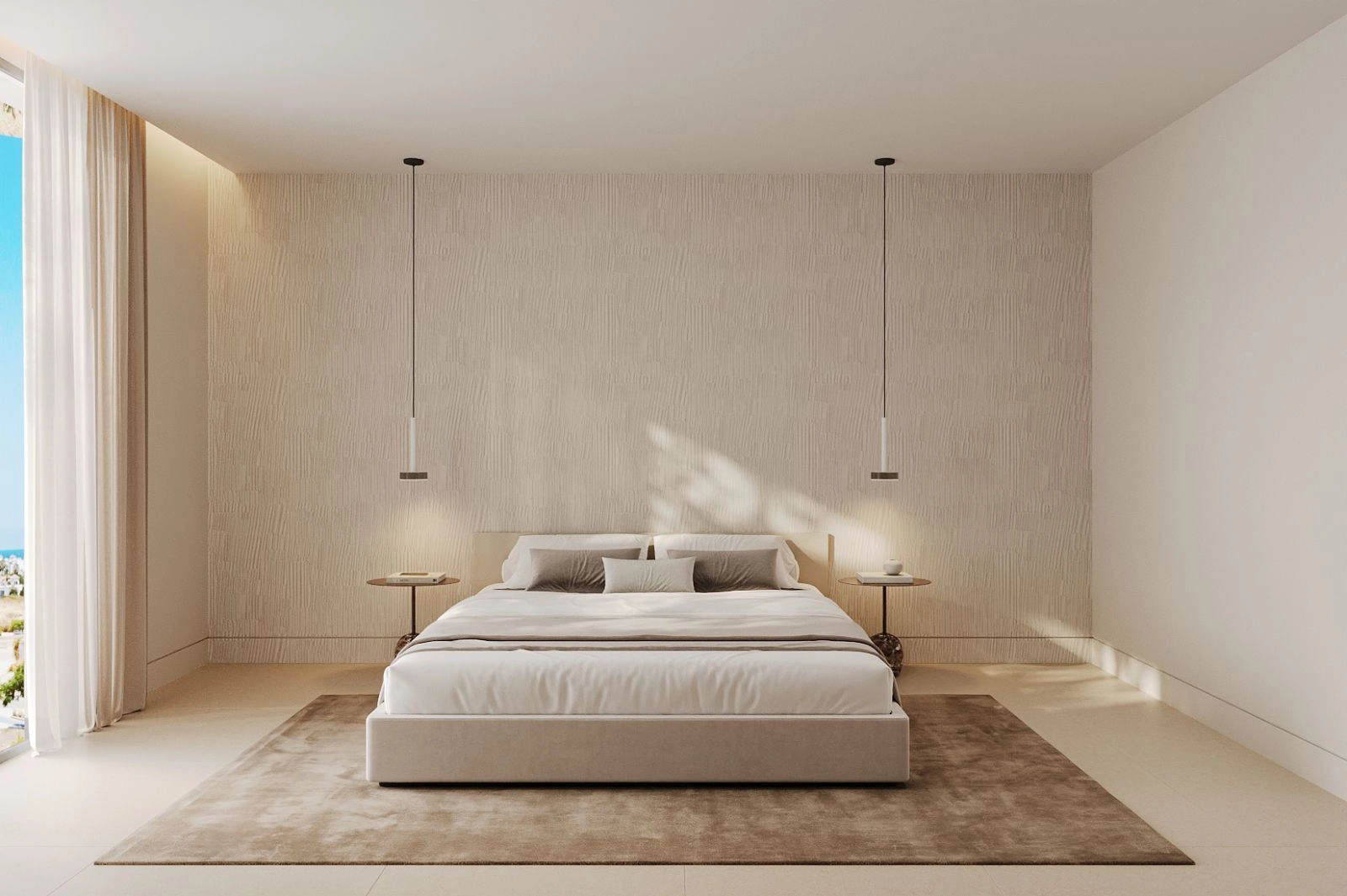 Comfortable and chic guest bedroom with ample space and refined details.