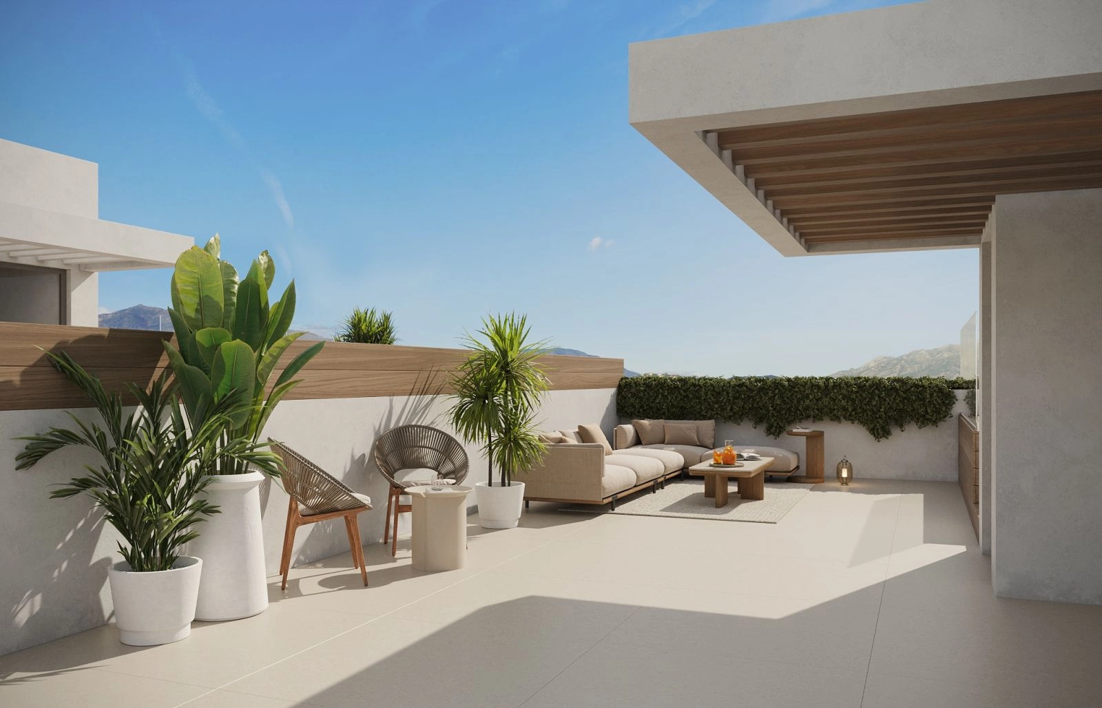 Spacious rooftop terraces designed for seamless indoor-outdoor living on the Costa del Sol.