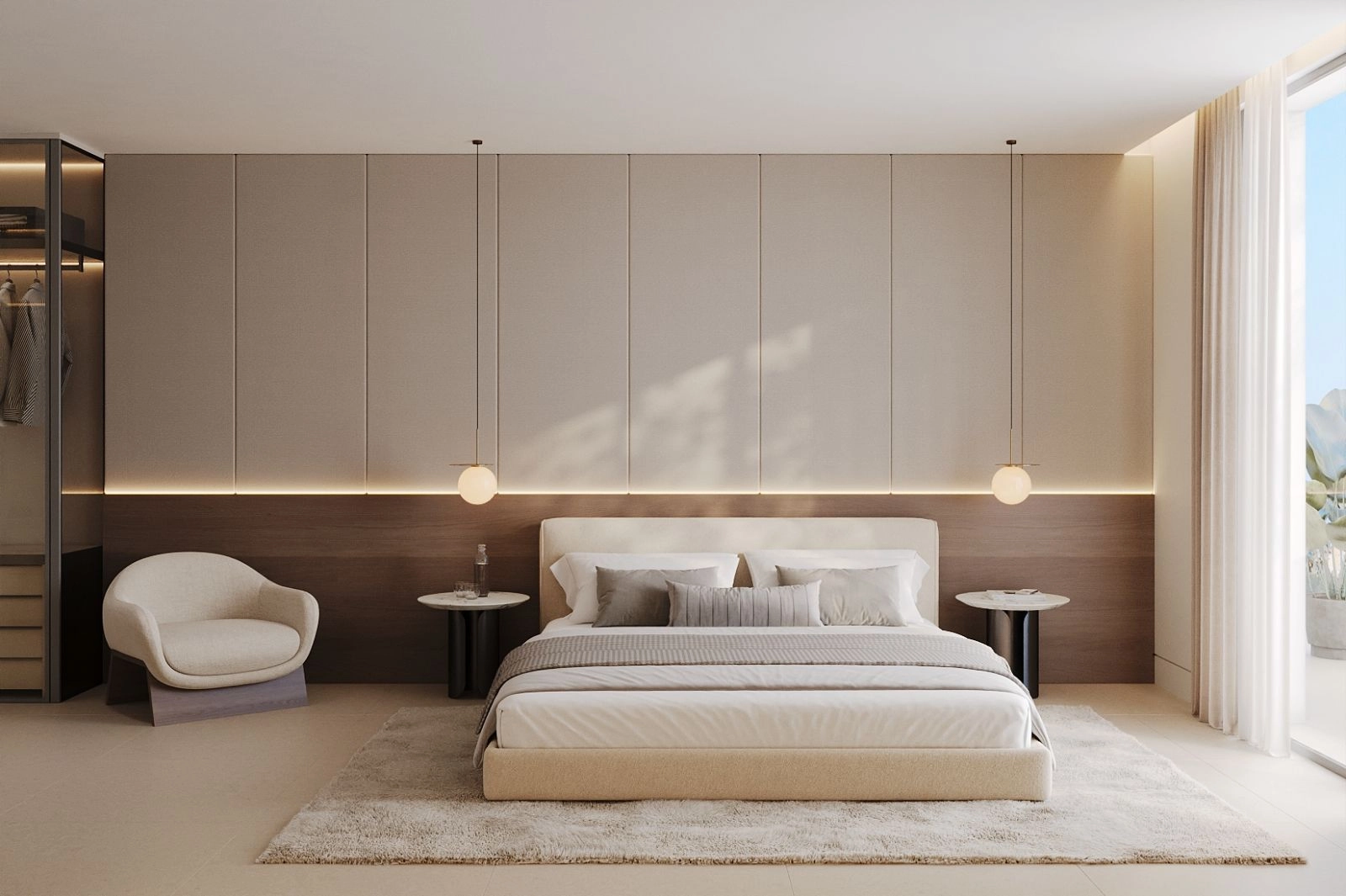 A serene and spacious master bedroom designed for ultimate comfort and relaxation.