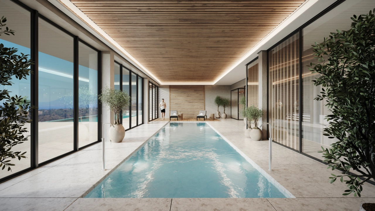 The heated indoor pool, providing a tranquil space for relaxation and exercise throughout the year.