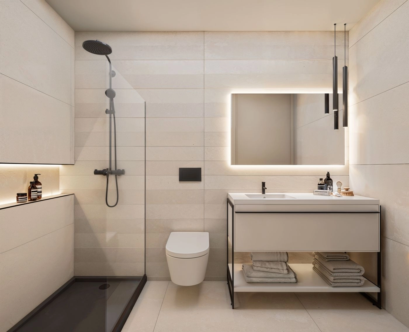 A stylish and modern en-suite bathroom, designed with high-quality materials and contemporary fittings for ultimate comfort.