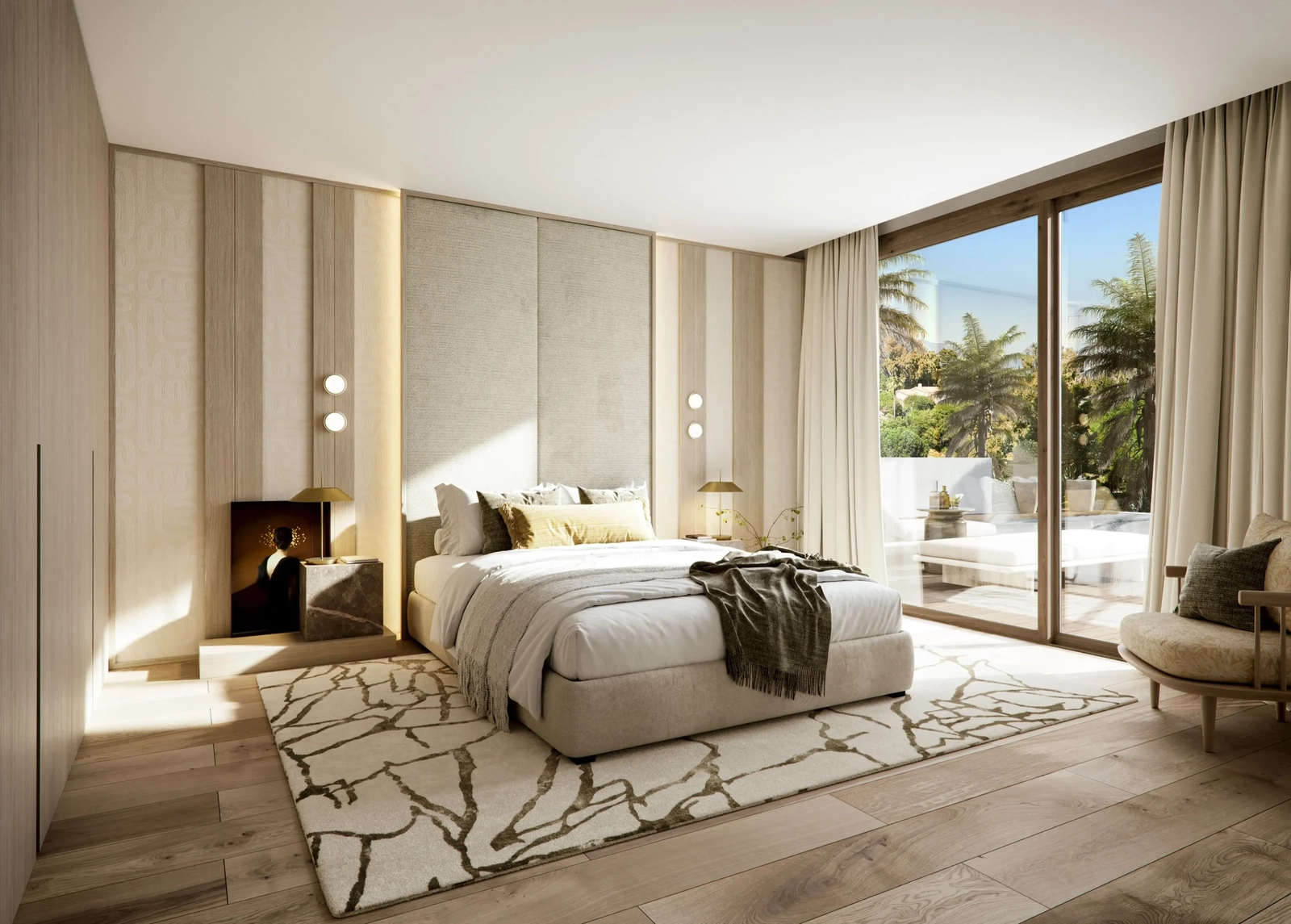 The master suite is a peaceful retreat, offering direct access to a private terrace for quiet moments.