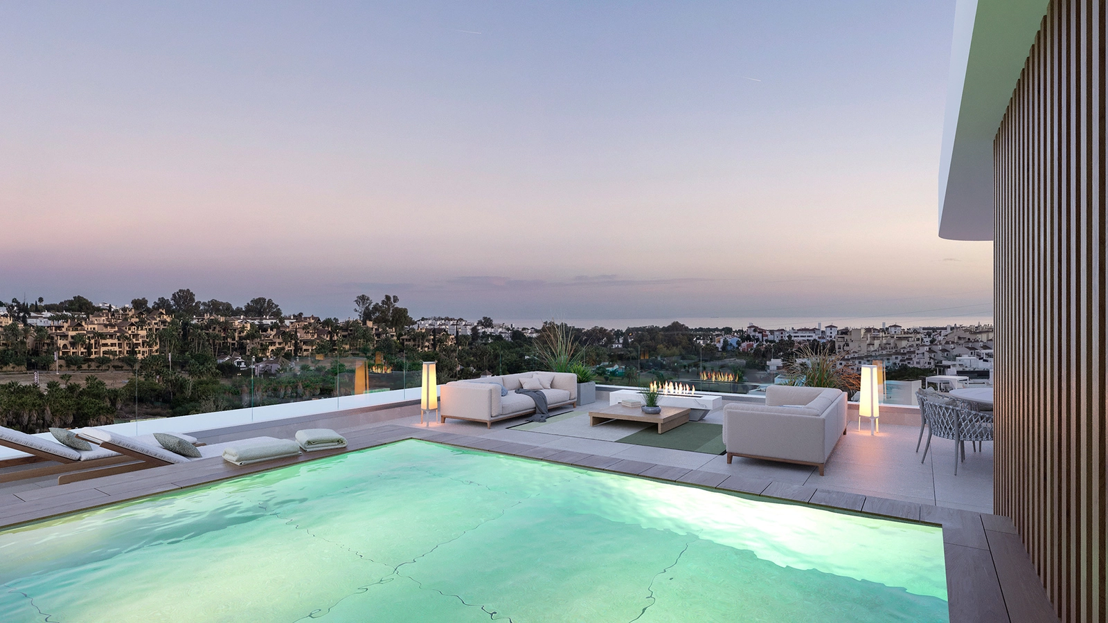 Enjoy tranquil evenings by your private rooftop pool, with views over the Costa del Sol.