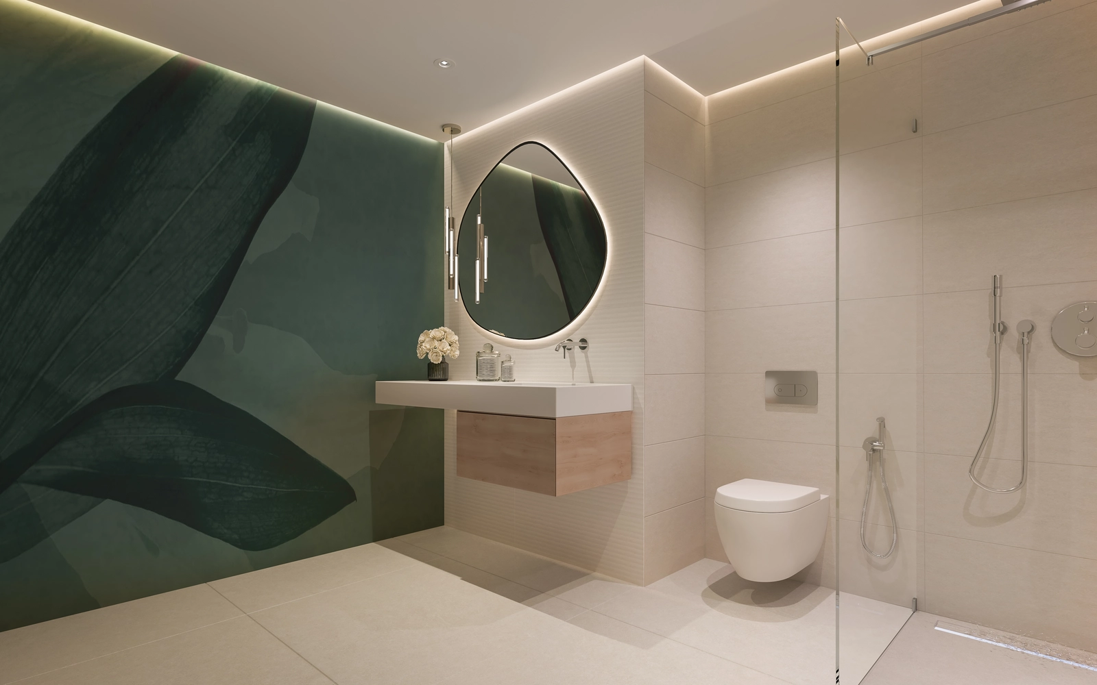 A stylish and contemporary bathroom featuring high-quality materials and modern fittings.