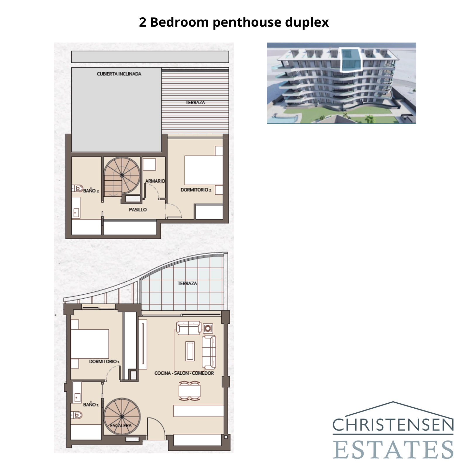 This two-bedroom duplex penthouse offers a unique two-level design, providing distinct living and private areas for an enhanced lifestyle.