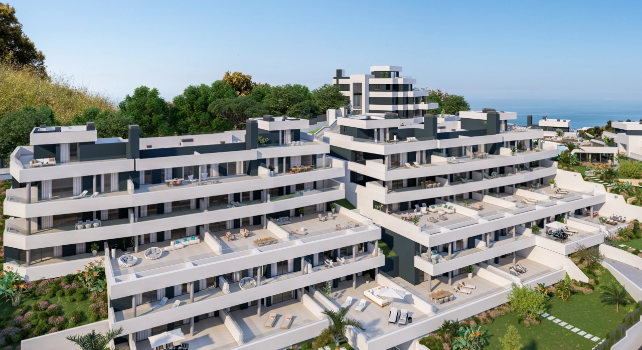 The modern architecture of the development blends perfectly with the natural landscape of Marbella.