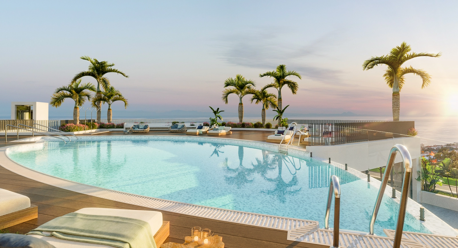 Enjoy breathtaking sunsets from the beautiful community swimming pool area.