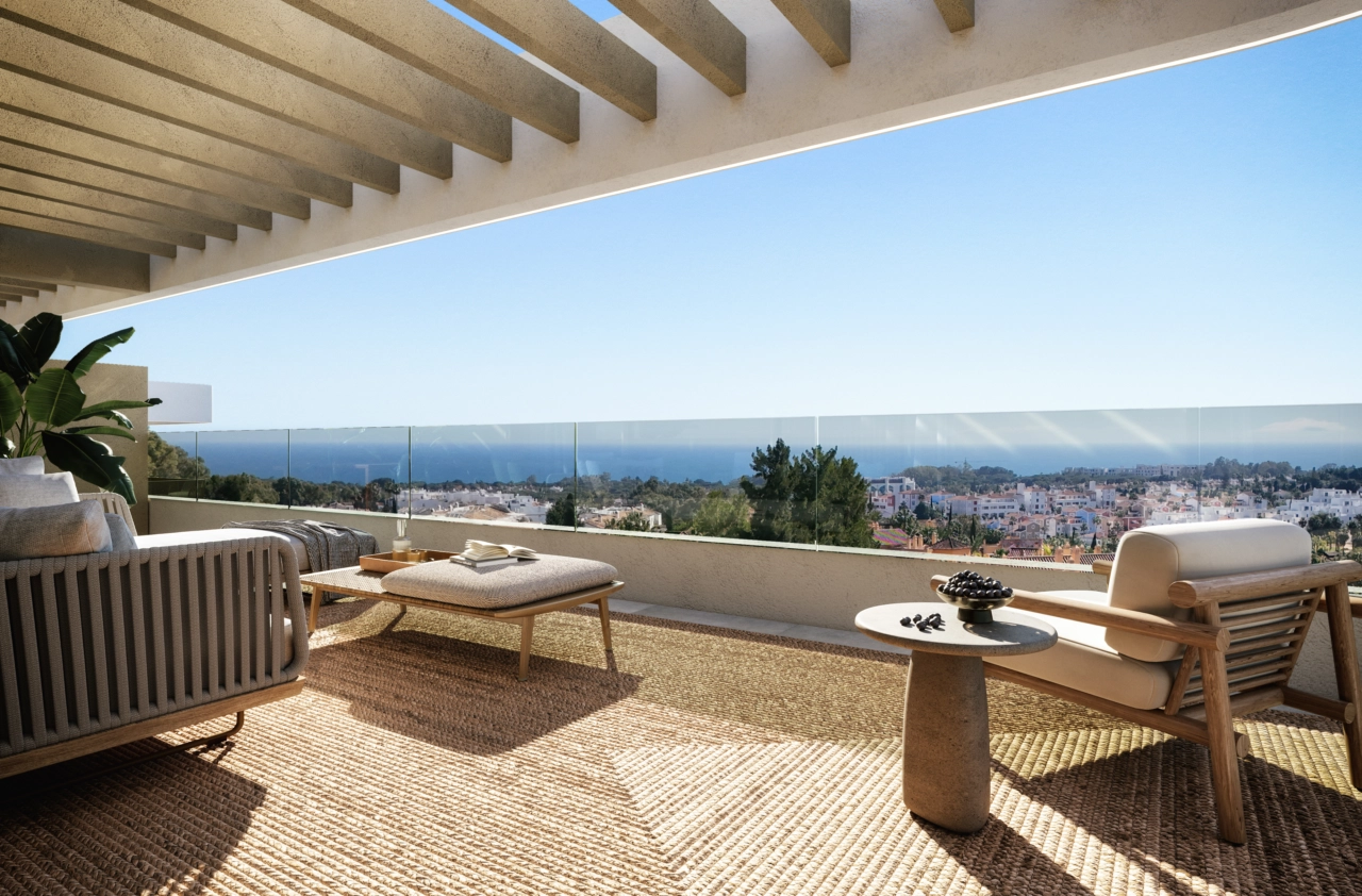 Expansive private terraces offer stunning sea views over the Costa del Sol.