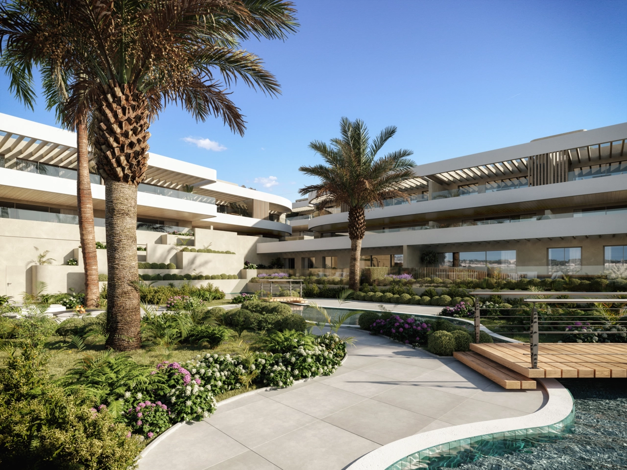 Tranquil walkways wind through the development's lush, subtropical gardens.