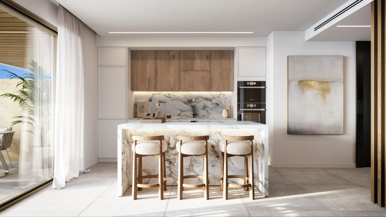 A contemporary kitchen featuring high-quality materials and minimalist elegance.