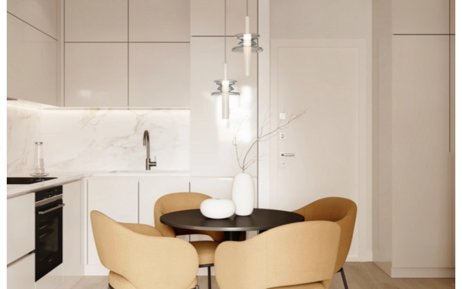 Sleek, fully-equipped kitchens feature contemporary design and high-quality appliances for modern living.