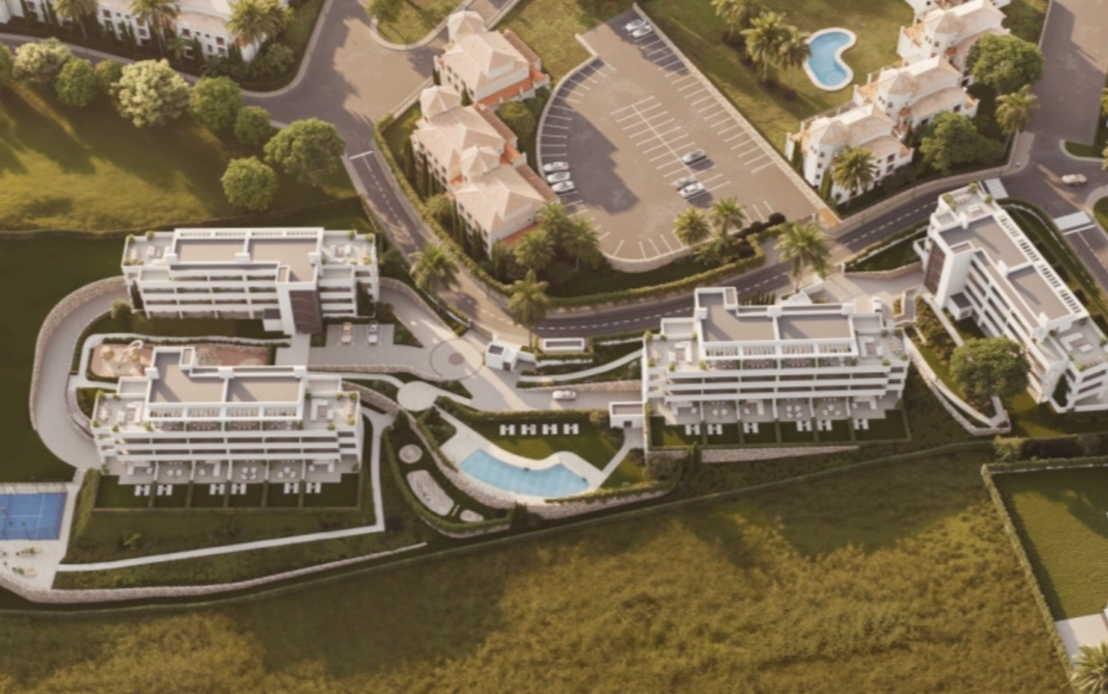 An aerial view showing the thoughtful layout of the development, designed for privacy and community.