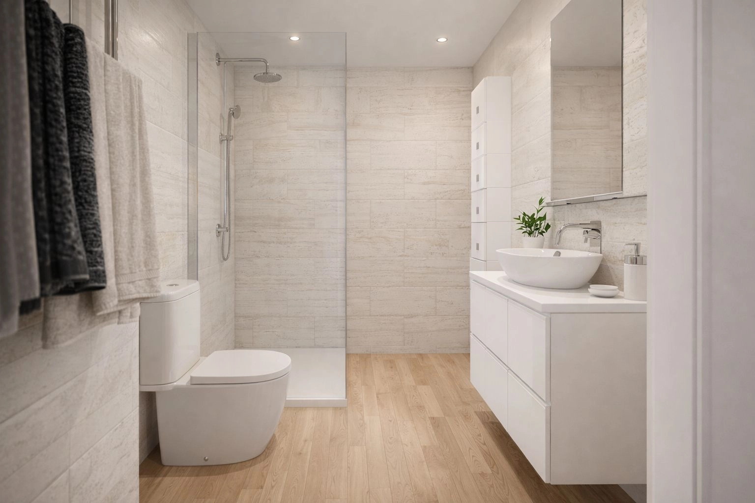 A stylish and functional bathroom with contemporary fixtures.