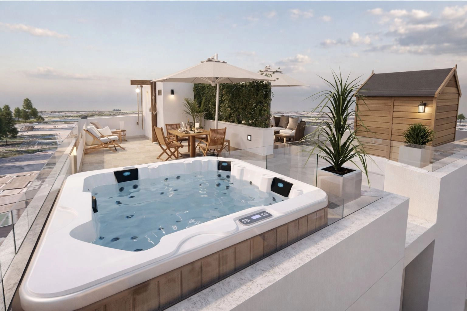 Imagine unwinding in your private jacuzzi with views over the rooftops.