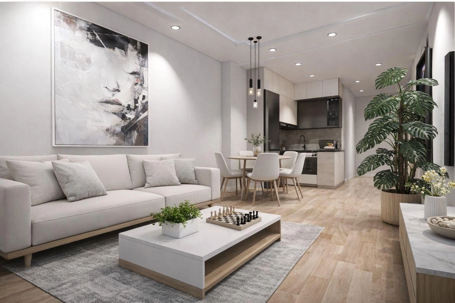 The open-plan living and dining area is perfect for everyday life.