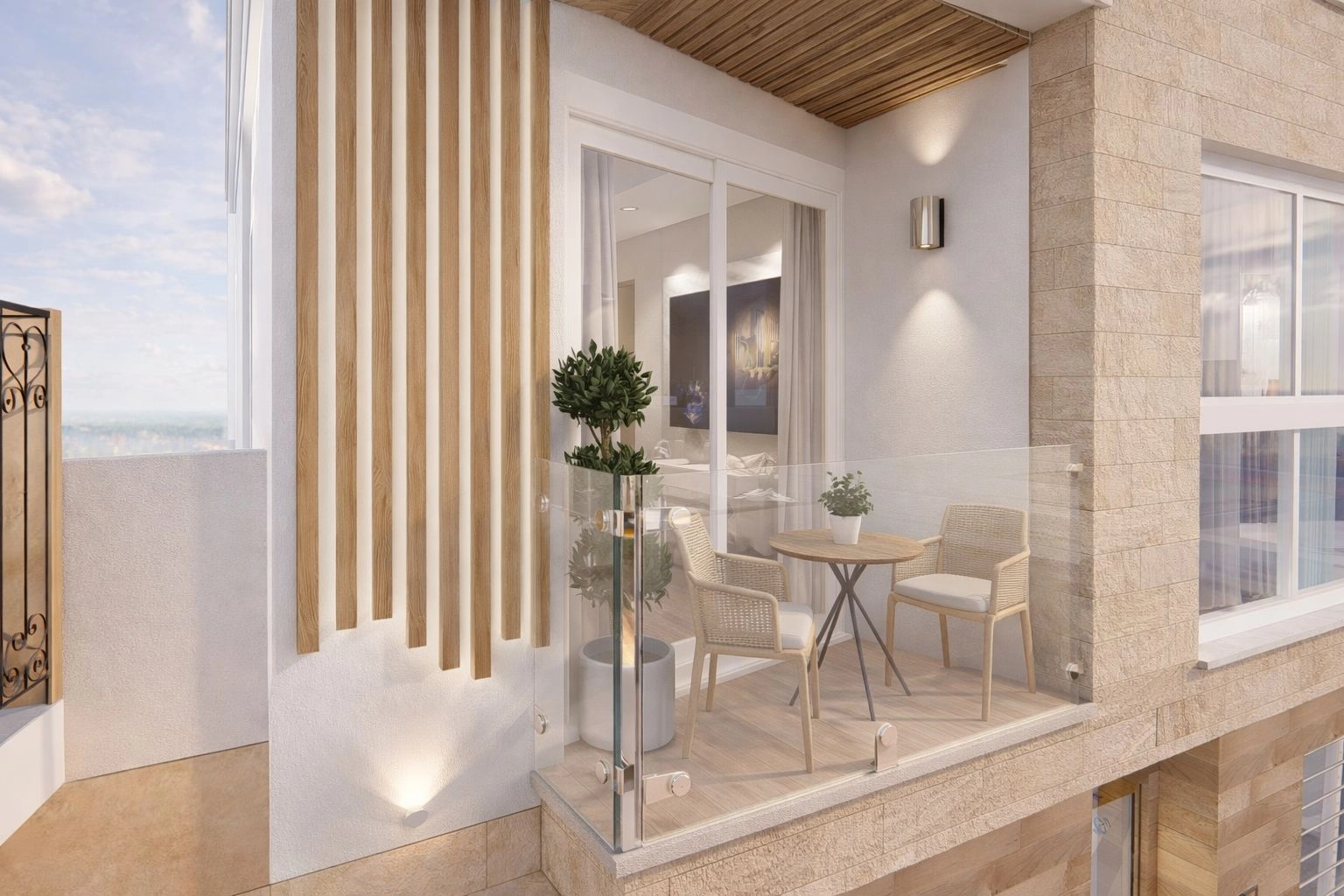 Enjoy your morning coffee on a charming private balcony.