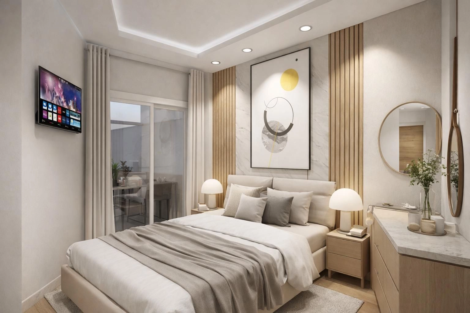 A peaceful bedroom retreat with direct access to a private outdoor space.