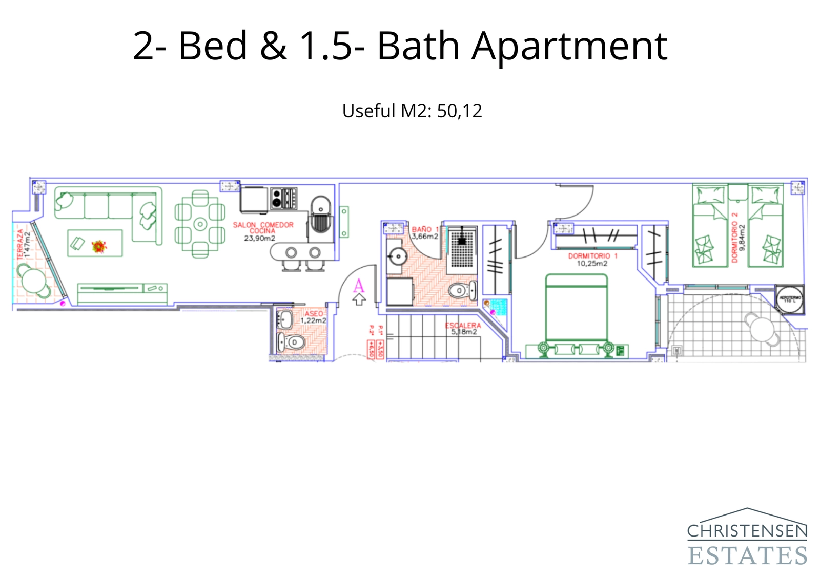 This two-bedroom layout features a smart design that maximizes space and natural light.
