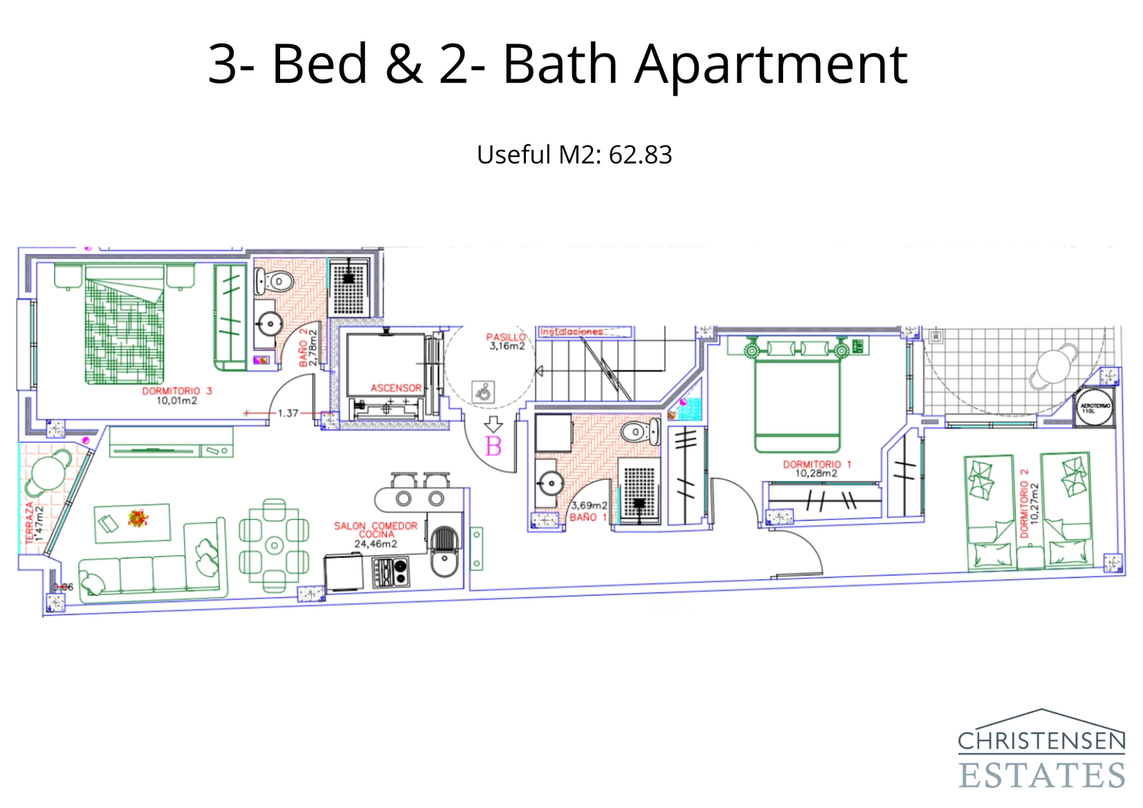 A generous three-bedroom floor plan designed for comfortable family living and privacy.