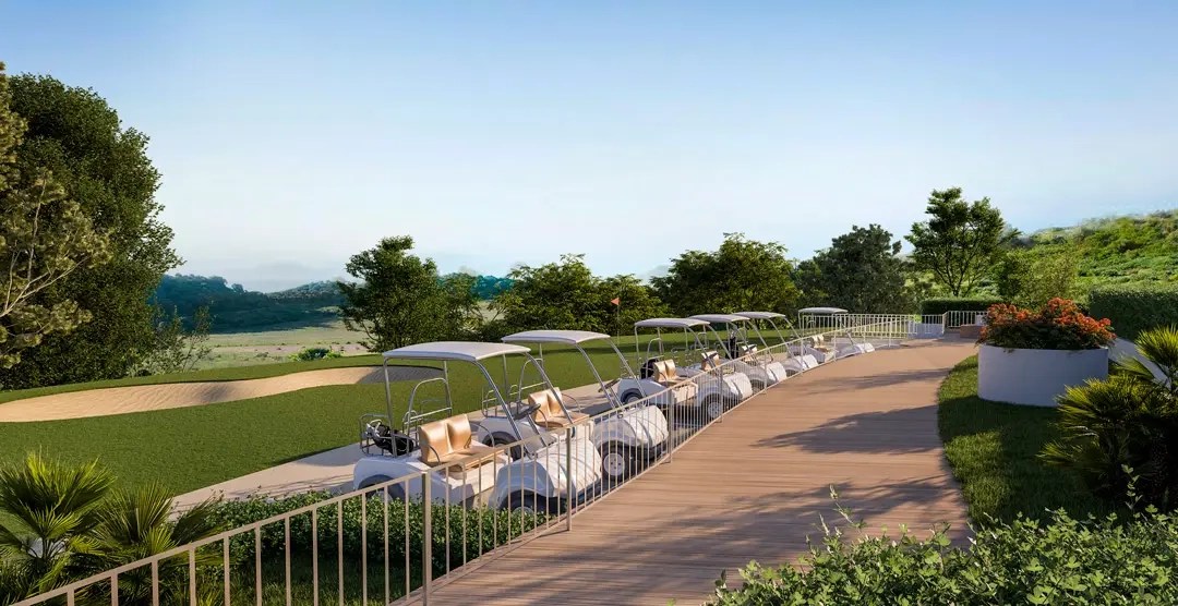 Convenient, dedicated parking for golf buggies, enhancing the unique golfing lifestyle.
