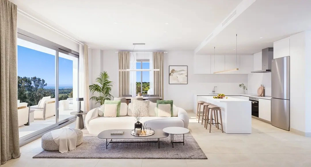 Bright and airy open-plan living areas that flow effortlessly onto the private terrace.
