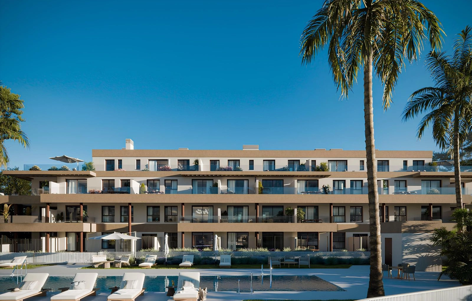 Enjoy the Mediterranean climate from the communal pool deck, set within beautifully landscaped gardens.