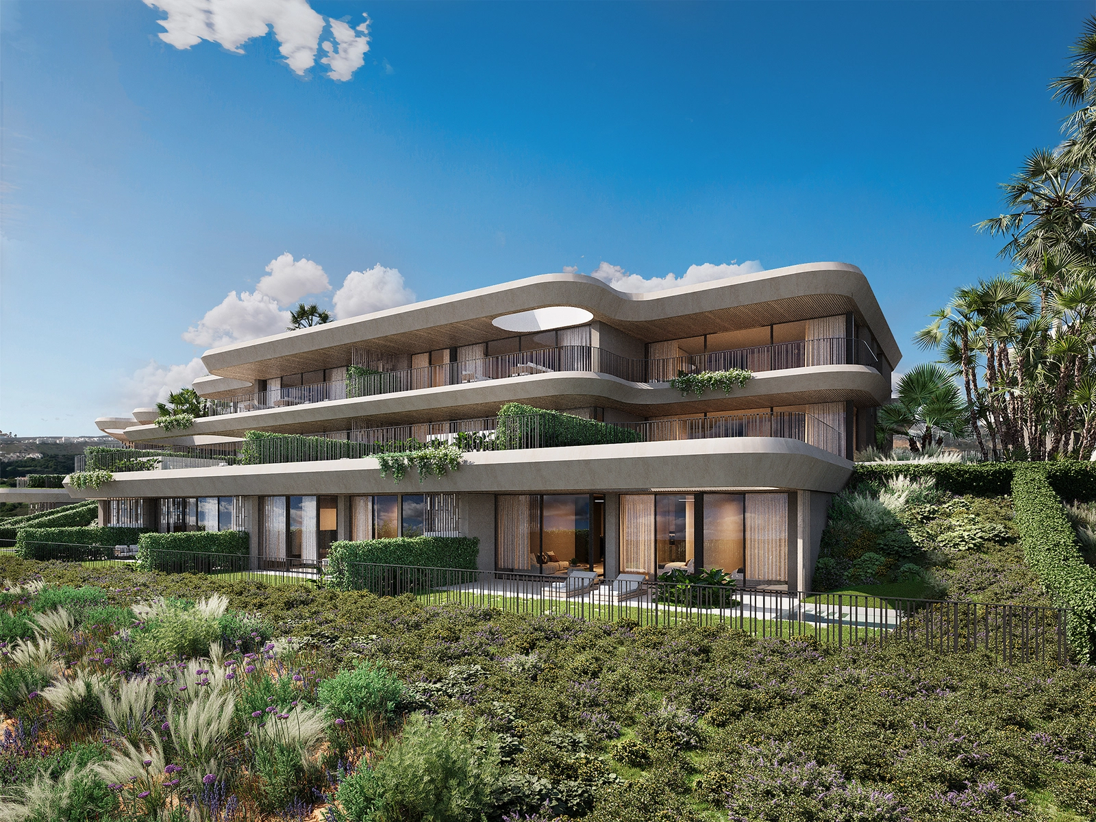 The organic architecture creates a harmonious and modern living environment.