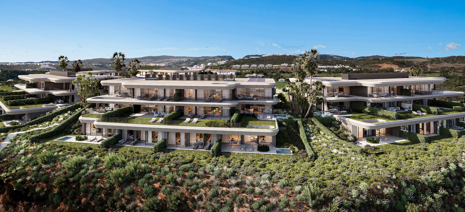 Expansive terraces and private gardens offer exclusive outdoor living spaces.