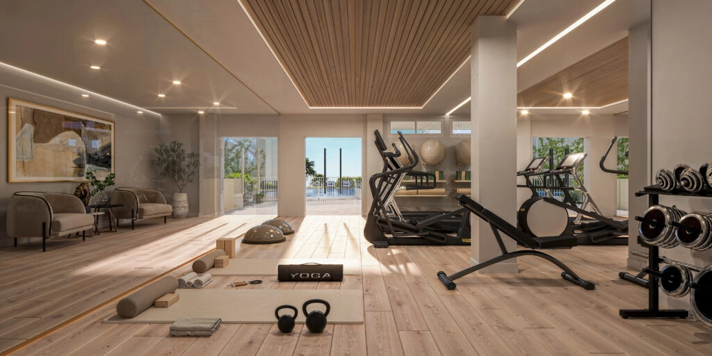 Stay active and healthy in the residents' fully equipped, modern gym and wellness area.