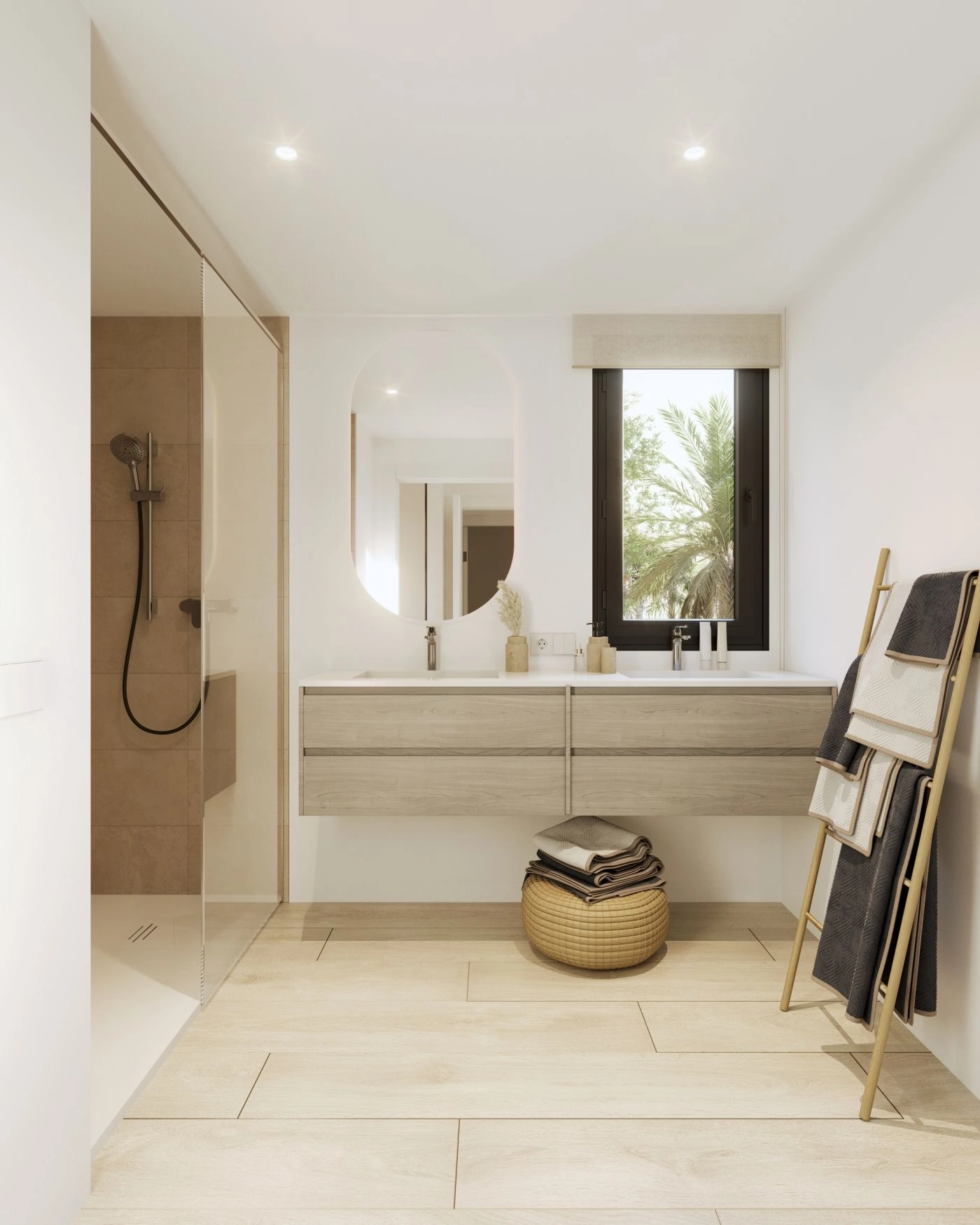 Modern bathrooms featuring high-quality materials and sophisticated design.