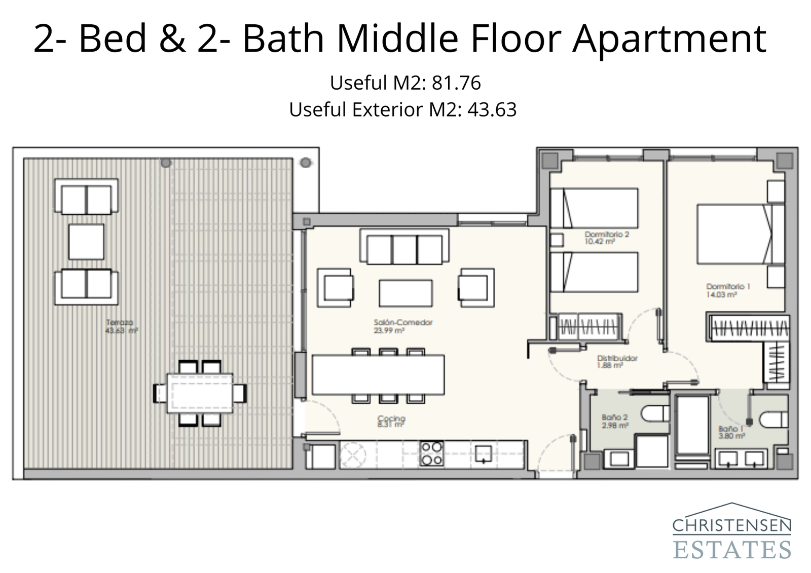 Spacious two-bedroom middle floor design with an expansive terrace to enjoy the Costa del Sol climate.