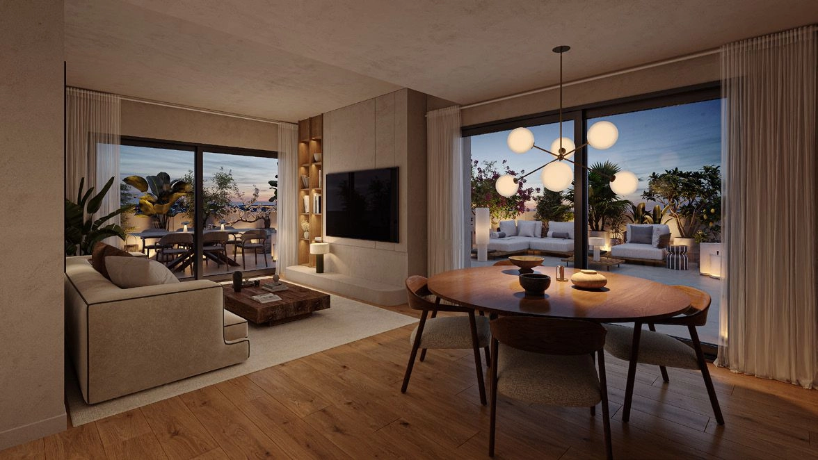 Elegant living spaces flow seamlessly onto the terrace, filled with natural Mediterranean light.