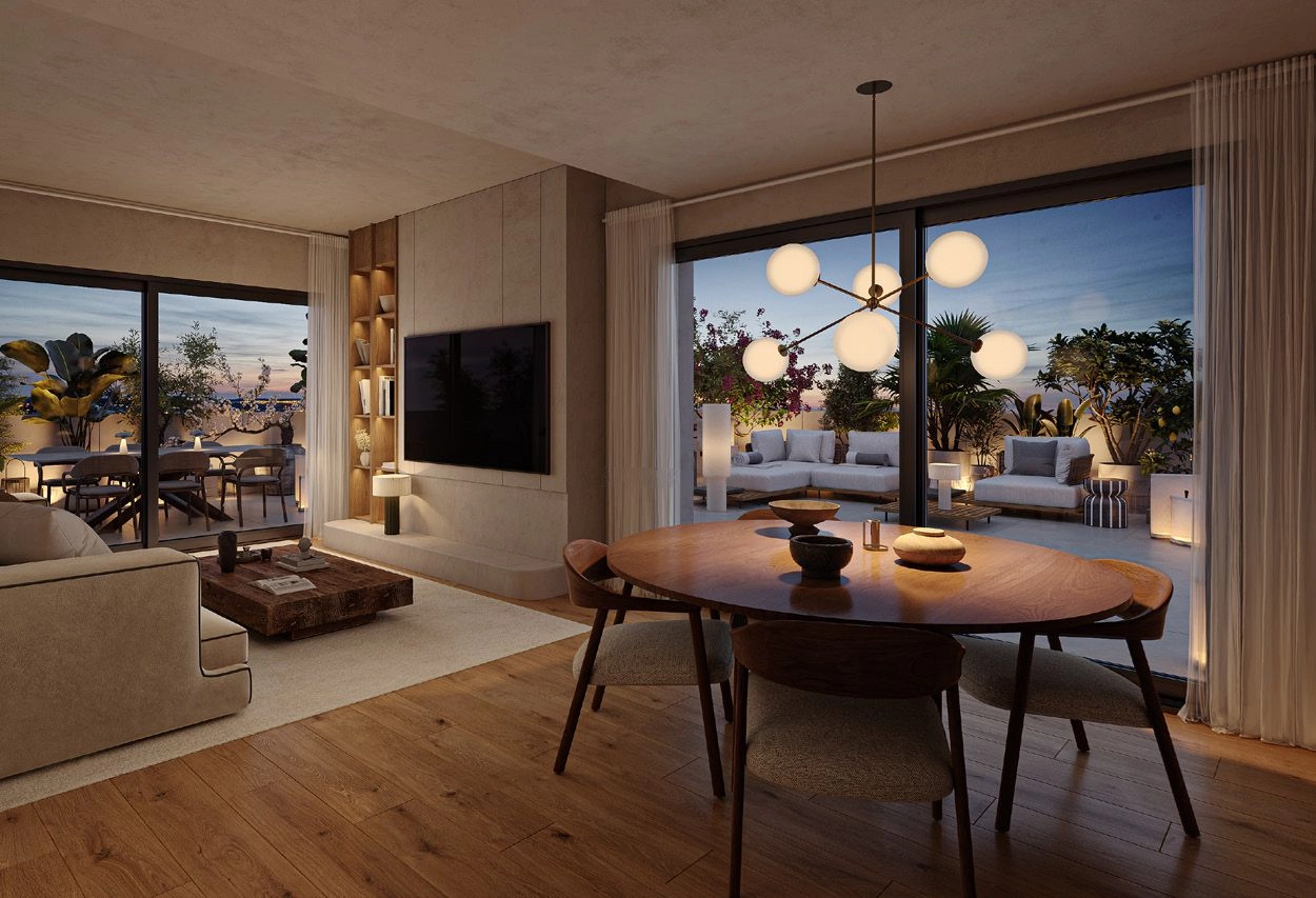 The open-plan living and dining area is perfect for relaxing evenings with family and friends.