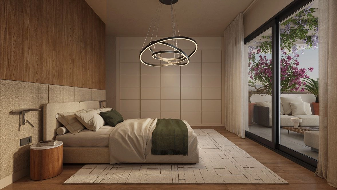 Bedrooms are designed as personal sanctuaries of calm and comfort, with direct access to outdoor spaces.