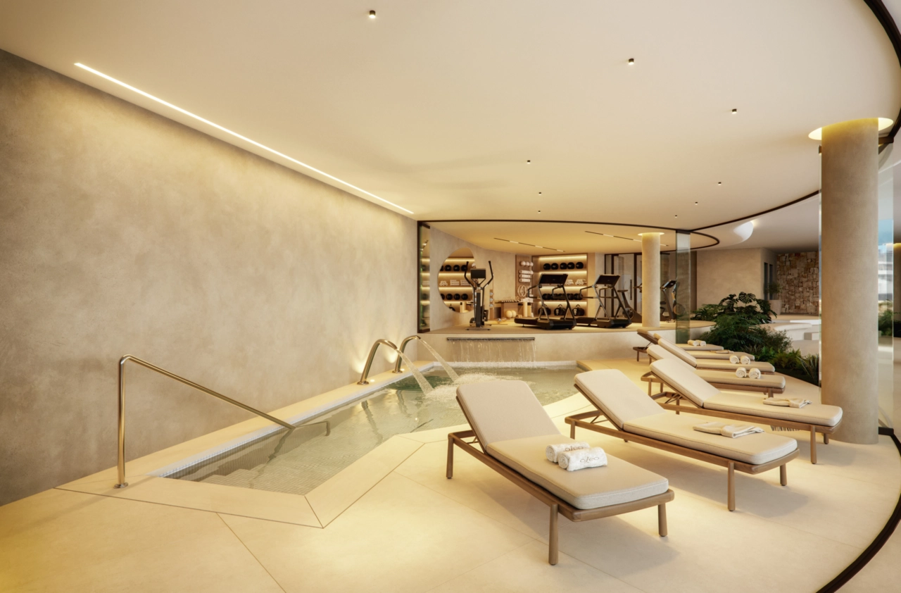 The indoor spa and pool area provides a tranquil sanctuary for relaxation and wellness throughout the year.
