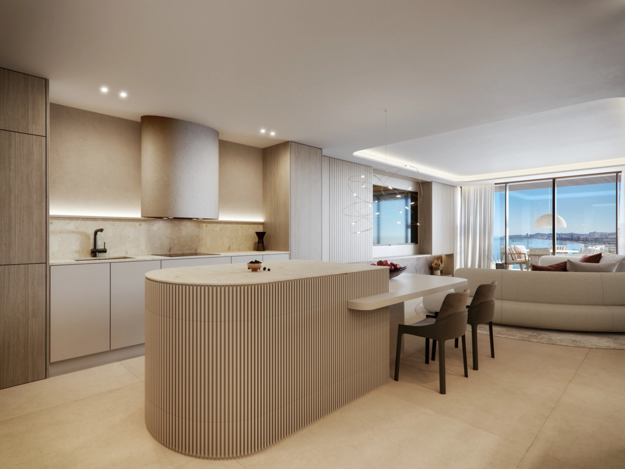 A modern, high-end kitchen with a stylish island, designed for both everyday living and entertaining.