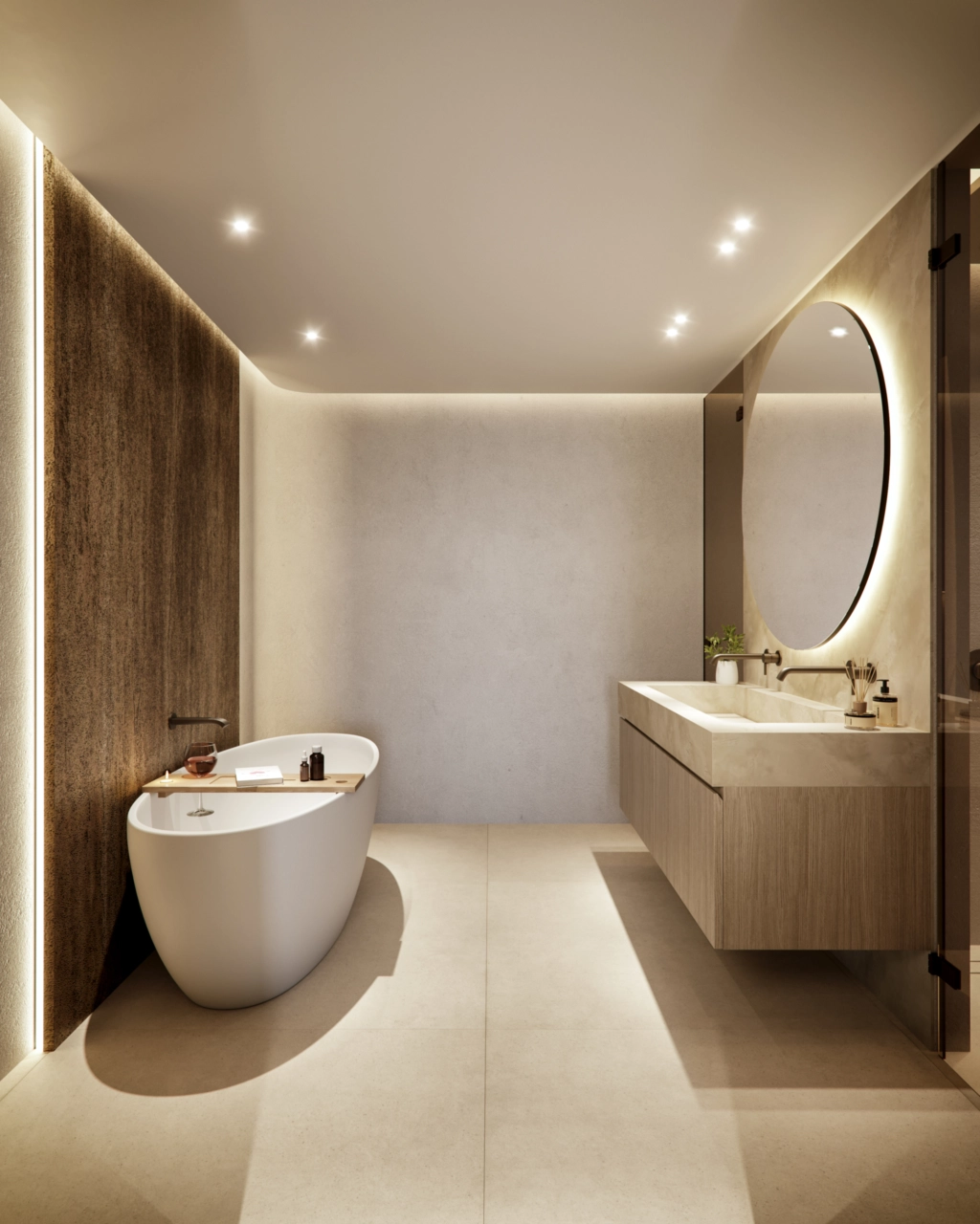 A beautifully appointed bathroom featuring a freestanding tub and premium finishes, creating a spa-like atmosphere.