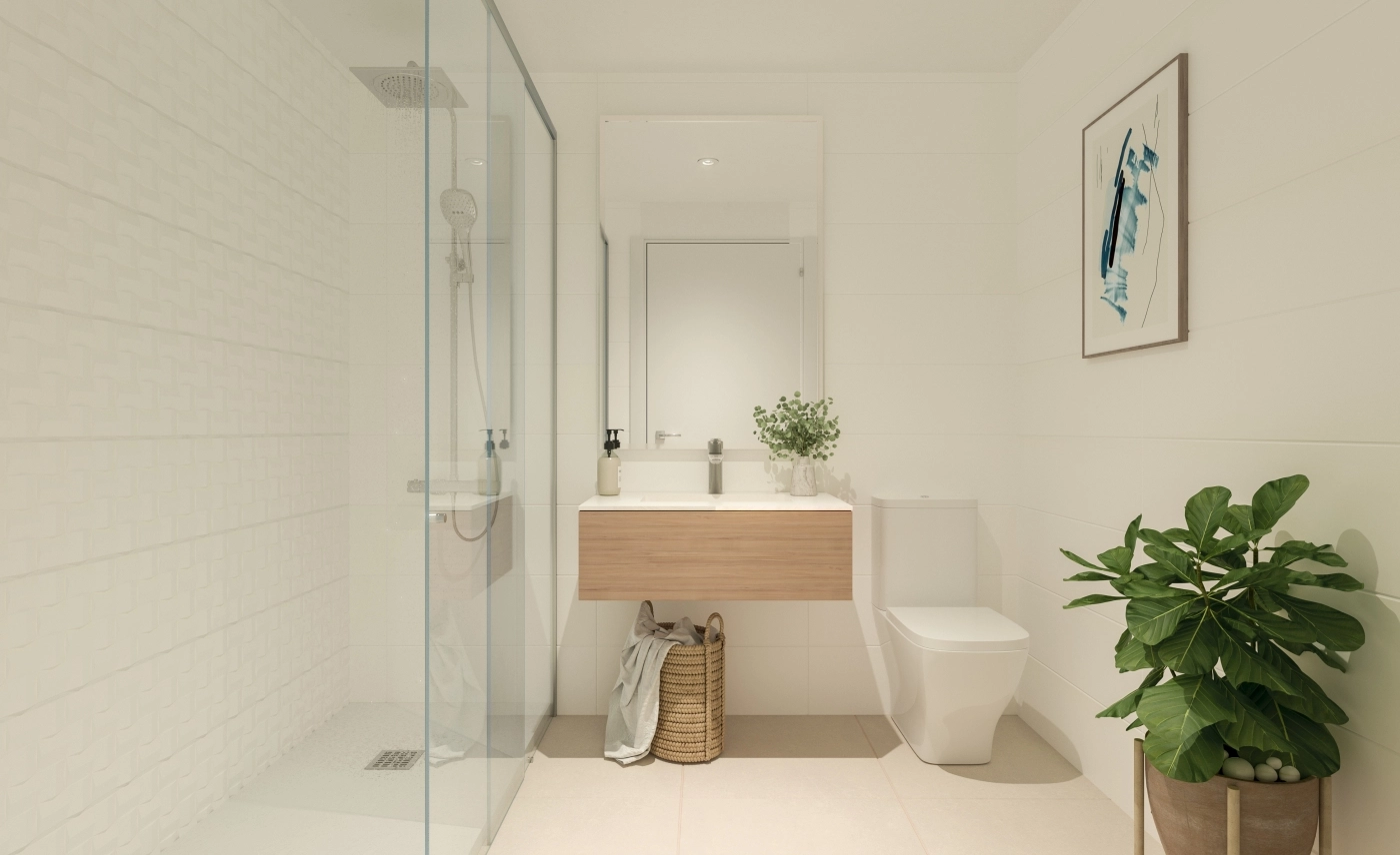 A stylish and contemporary bathroom featuring high-quality materials and finishes.