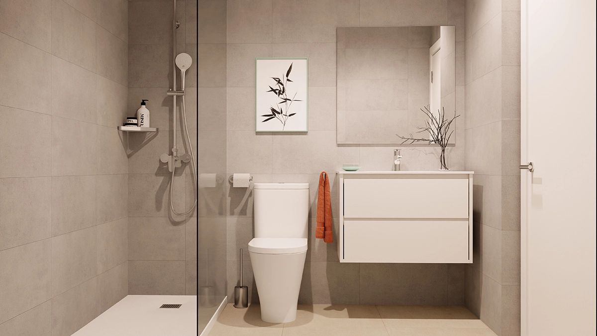 A modern guest bathroom designed with clean lines and premium materials for comfort.
