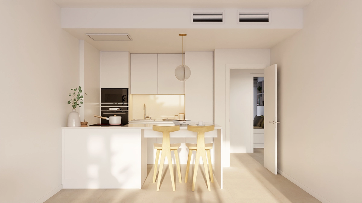 Sleek and functional kitchen design with premium finishes and indirect lighting.