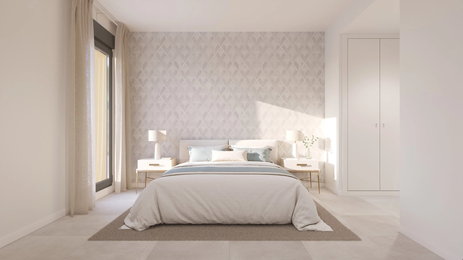 A serene master bedroom filled with natural light, offering a peaceful retreat.