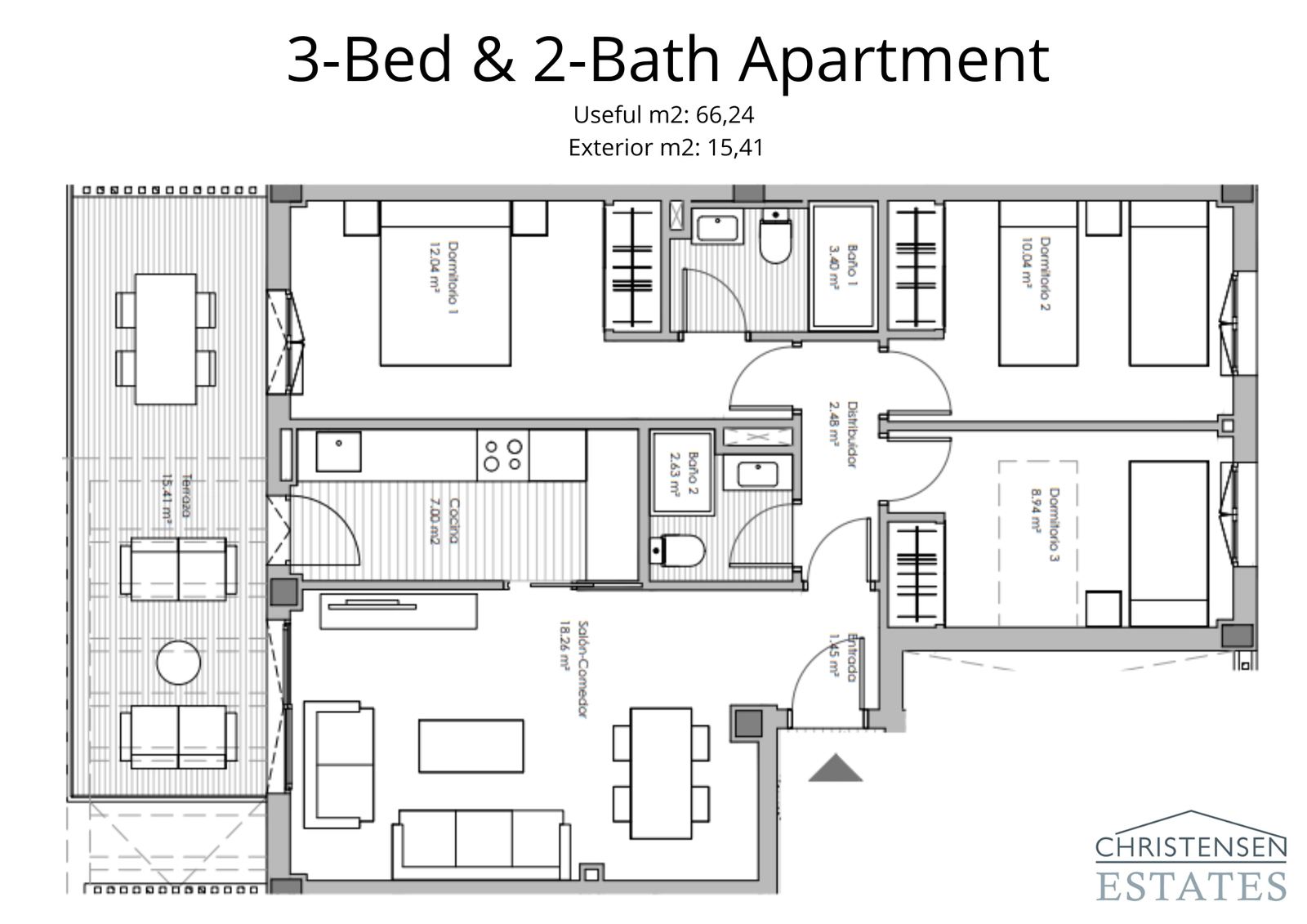 Spacious three-bedroom design with a generous terrace, perfect for families seeking comfort and style.