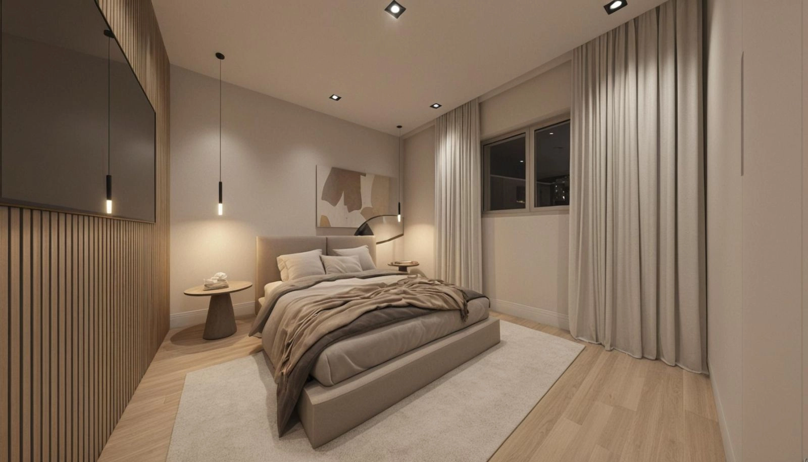 The master bedroom is a private sanctuary, with refined materials and a serene color palette that invites rest and relaxation.